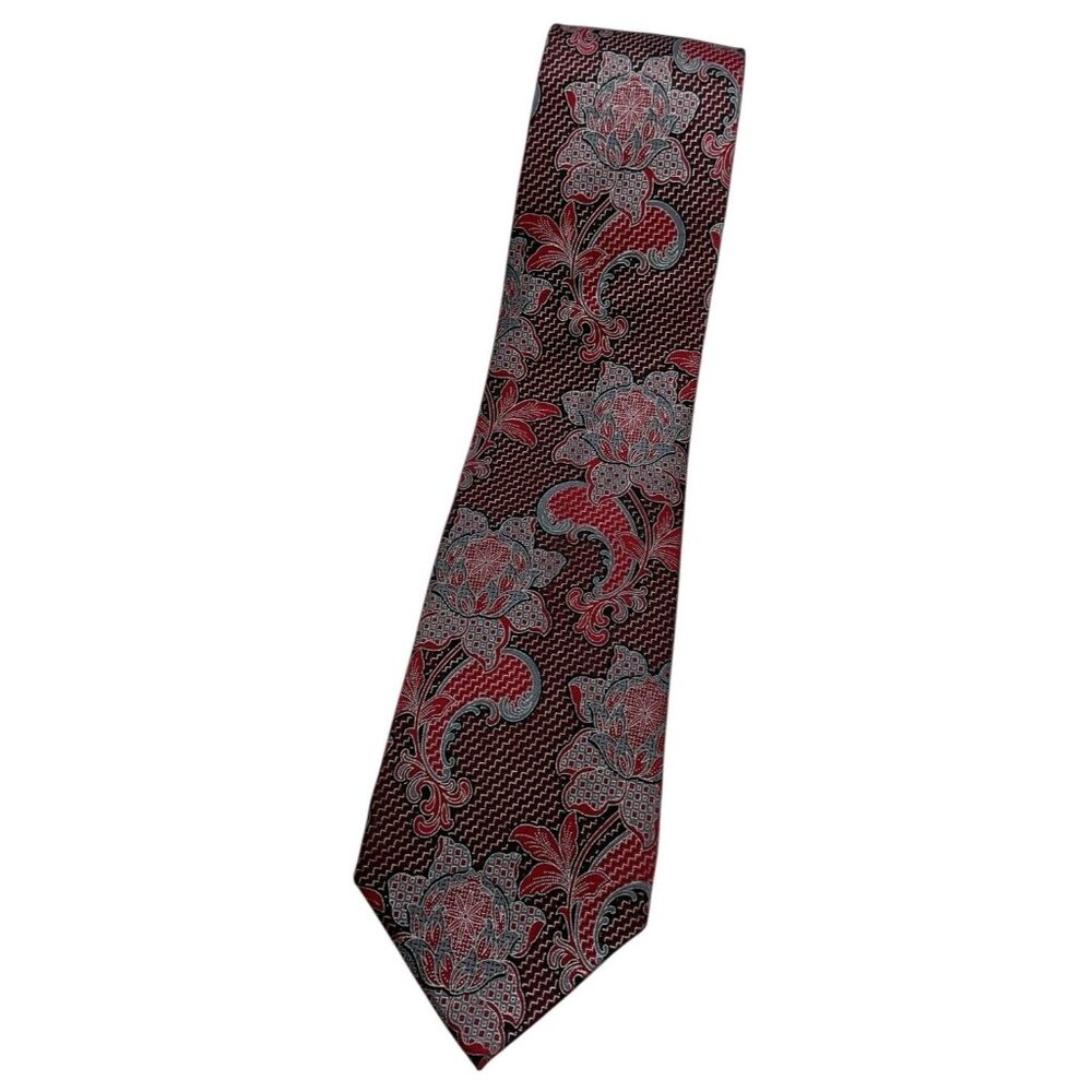 PRINCIPE Men's 100% Silk Necktie LUXURY Tie Burgundy Gray Paisley W:3.2" EUC